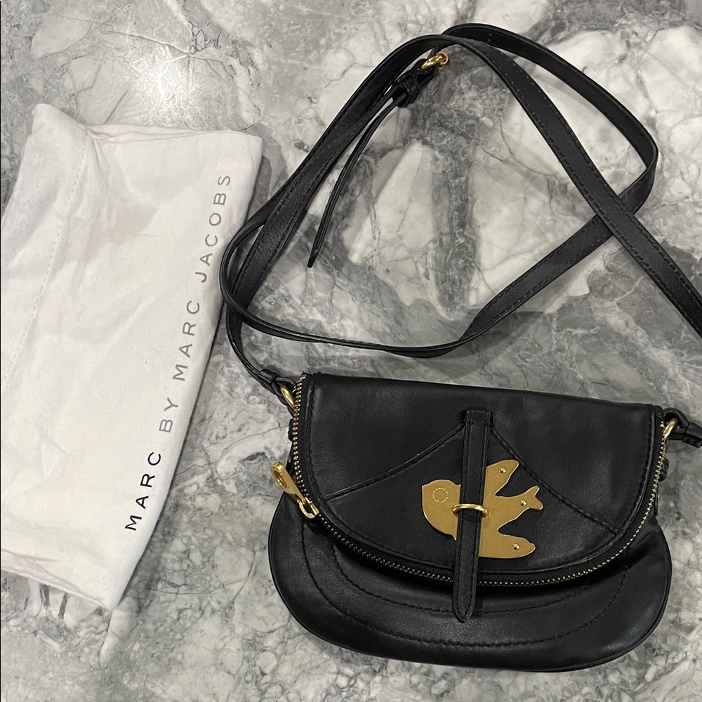 Marc Jacobs Black Crossbody Bag with Gold Accent
